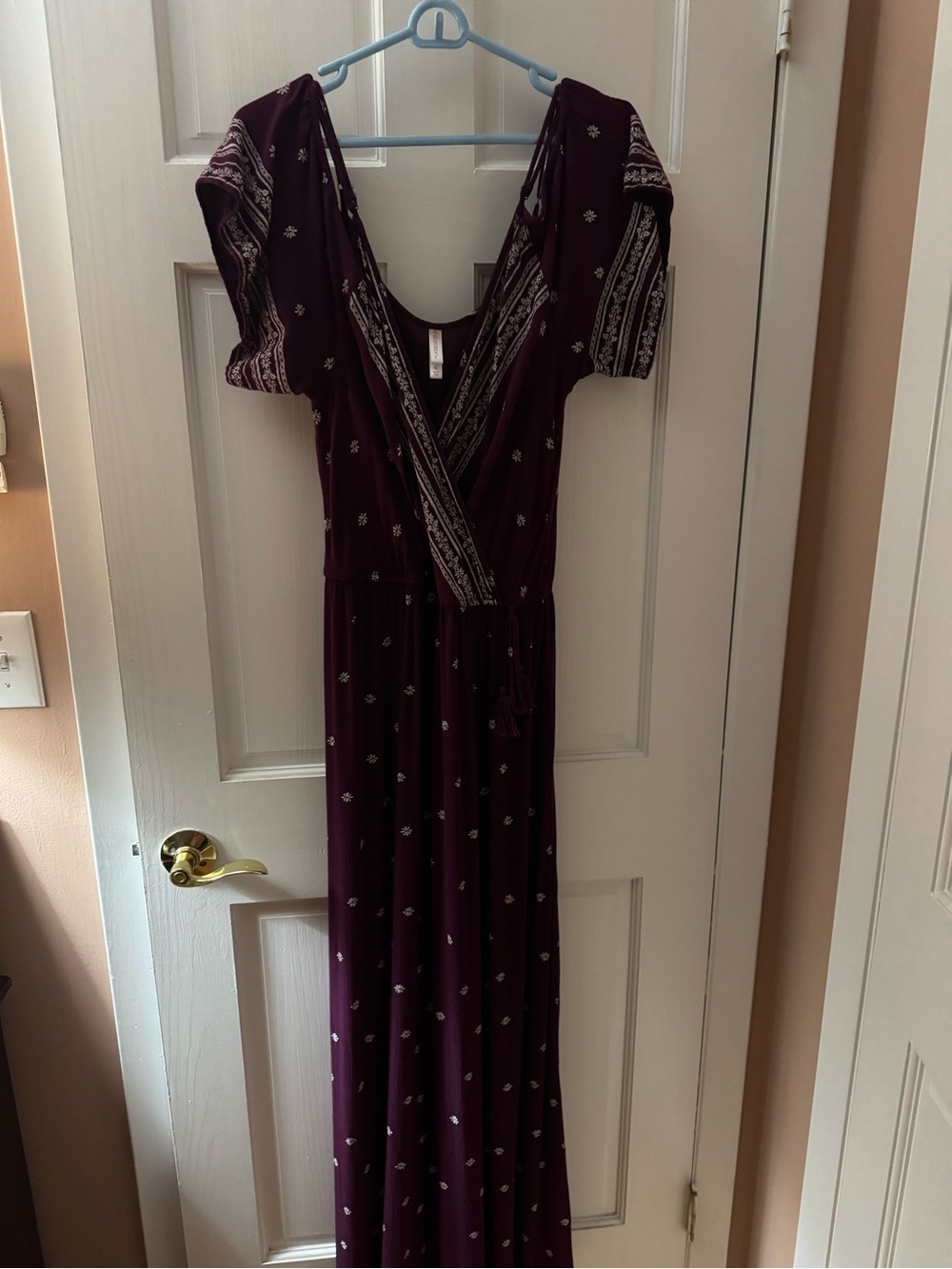 Xhilaration Plum Boho Wrap Maxi Dress with White Print